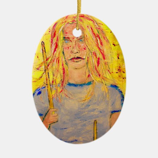 ドラマーの女の子のアップ セラミックオーナメント (正面)