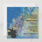 ドラマーの男の子のこうもりのバーの（ユダヤ教の）バル・ミツバーの招待状 招待状 (正面)