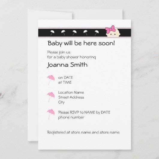 ドラマーのBabyShowerのカスタマイズ可能な招待 招待状 (裏面)