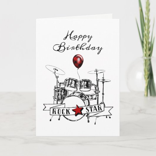 ドラマークールロックスタードラムキットロッカー誕生日 カード (正面)