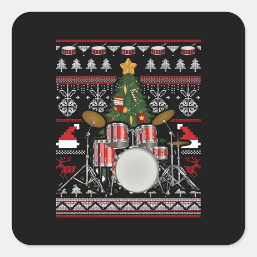 ドラマーミュージカル楽器醜いクリスマス スクエアシール (正面)