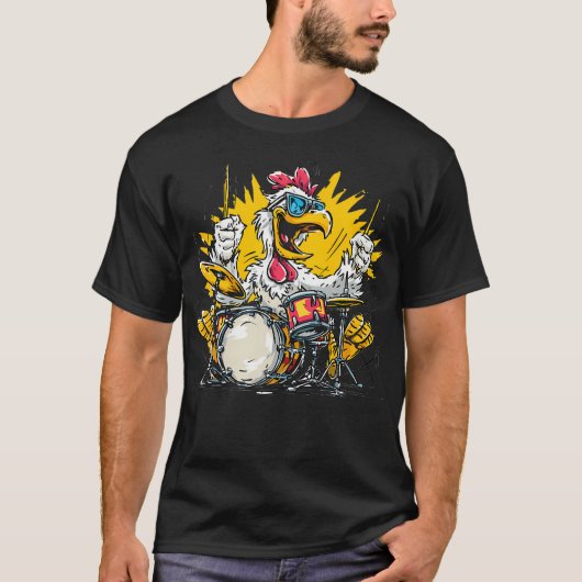 ドラマー向けリズムチキン+ドラム Tシャツ (正面)