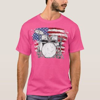 ドラマー太鼓セットドラムス米国国旗アメリカのジュウの4番目 Tシャツ