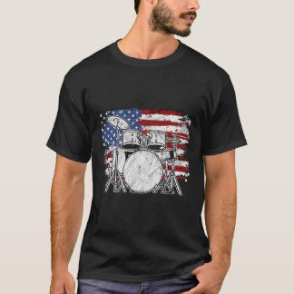 ドラマー太鼓セットドラムUSA国旗アメリカ合衆国4日Ju Tシャツ