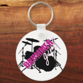 ドラマー女の子とおもしろい紫と黒のグランジ文字 キーホルダー (正面)