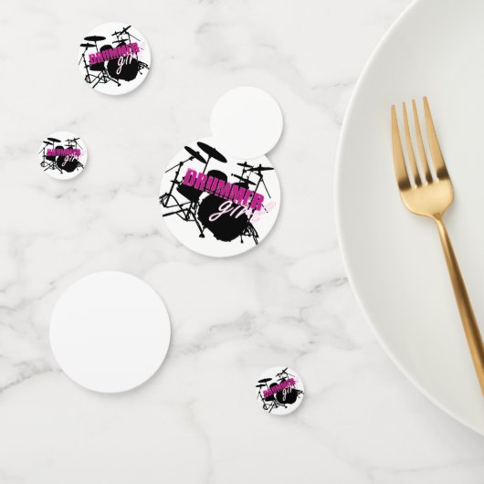 ドラマー女の子とおもしろい紫と黒のグランジ文字 コンフェッティ (グループ)