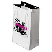 ドラマー女の子とおもしろい紫と黒のグランジ文字 スモールペーパーバッグ (裏面アングル)