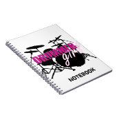 ドラマー女の子とおもしろい紫と黒のグランジ文字 ノートブック (右側)