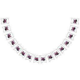 ドラマー女の子とおもしろい紫と黒のグランジ文字 バンティングフラッグ