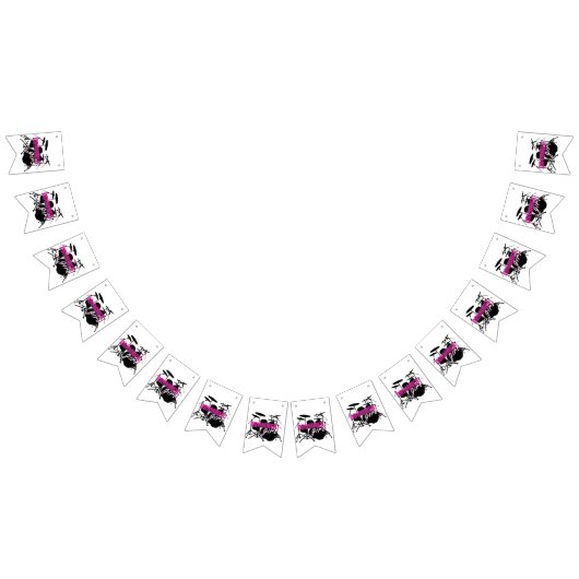 ドラマー女の子とおもしろい紫と黒のグランジ文字 バンティングフラッグ (全)