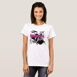 ドラマー女の子とおもしろい紫と黒のグランジ文字 Tシャツ