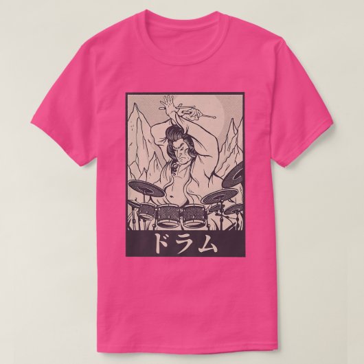 ドラマー日本のサムライおもしろいロック音楽 Tシャツ (デザイン正面)