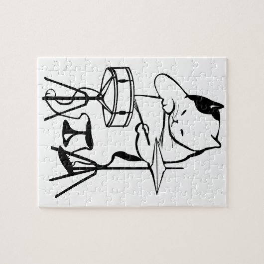 ドラマー猫はミュージシャンの石ジャズおもしろいなかわいいドラムをたたきます ジグソーパズル (横)