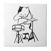 ドラマー猫はミュージシャンの石ジャズおもしろいなかわいいドラムをたたきます タイル (正面)