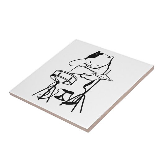 ドラマー猫はミュージシャンの石ジャズおもしろいなかわいいドラムをたたきます タイル (側面)