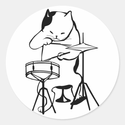 ドラマー猫ドラムミュージシャンロックジャズおもしろいカワイイ ラウンドシール (正面)