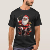 ドラマー遊サンタのドラムおもしろいス・クリスマスドラム Tシャツ (正面)