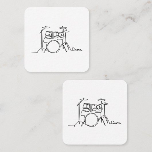 ドラマー音楽デザインワンラインドラム スクエア名刺 (正面/裏面)