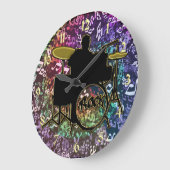 ドラマー・オン・トラップセットとレインボーミュージックノート時計 ラージ壁時計 (傾斜)