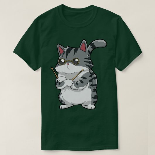 ドラマー・キャット・ドラミング Tシャツ (デザイン正面)