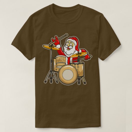 ドラマー・サンタ・クリスマスサン遊タのドラム Tシャツ (デザイン正面)
