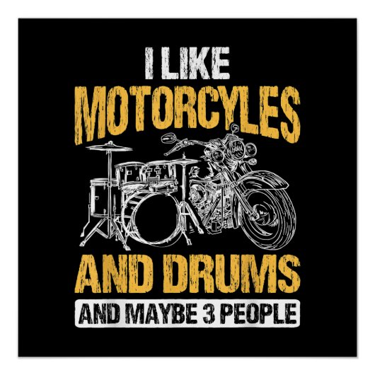 ドラマー ドラム演奏 バイクとドラムが好き ポスター (正面)