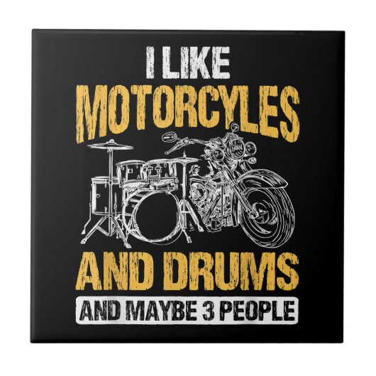 ドラマー・ドラム私はバイクとドラムが好き タイル (正面)