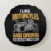 ドラマー・ドラム私はバイクとドラムが好き ラウンドクッション (正面)