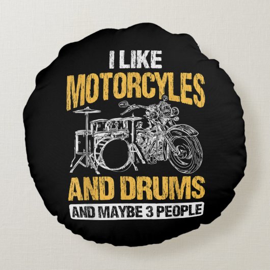 ドラマー・ドラム私はバイクとドラムが好き ラウンドクッション (裏面)