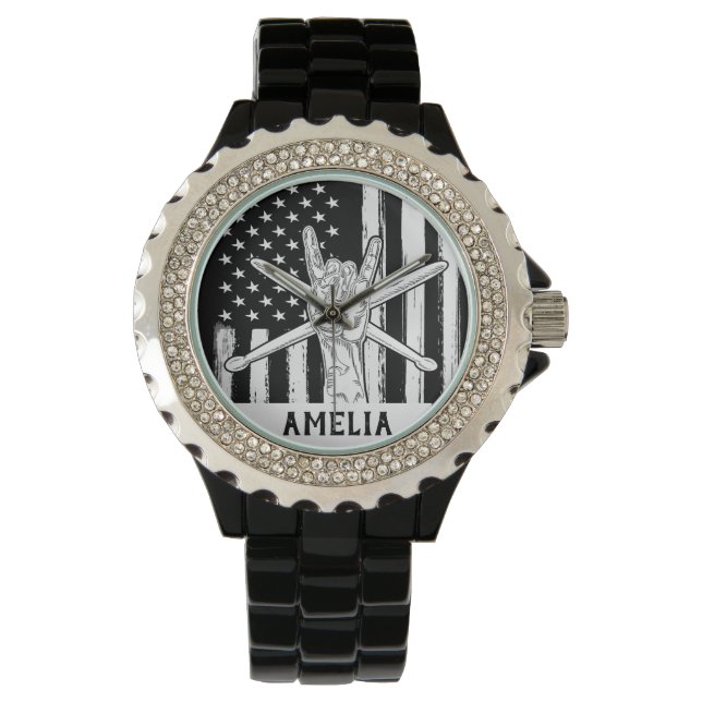 ドラマー – 名前をカスタムする 腕時計 (正面)