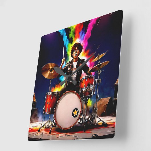 ドラマー – 鮮やかな スクエア壁時計 (傾斜)