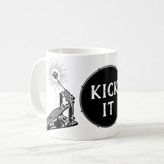ドラマーKICK ITバスドラムペダルロックバンドドラム コーヒーマグカップ (正面左)