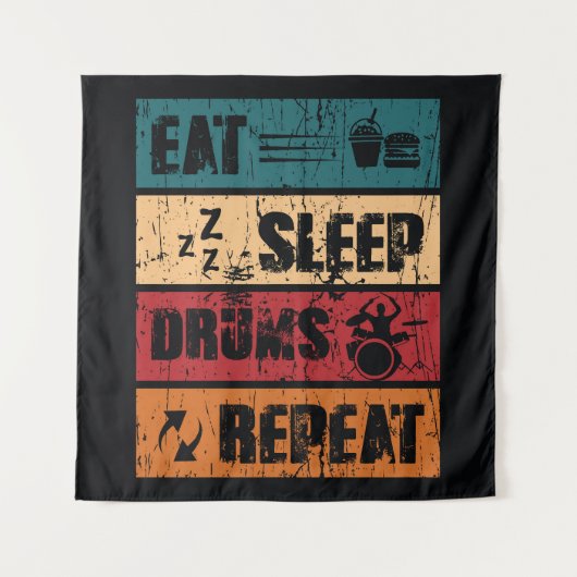 ドラミング熱：Tシャツデザインイラストレーション。 タペストリー (正面)