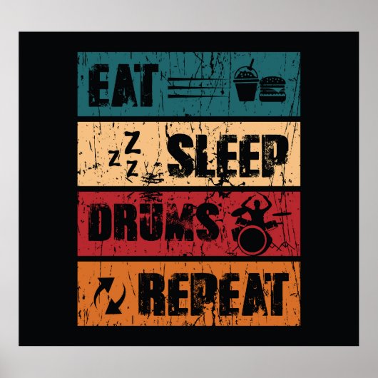 ドラミング熱：Tシャツデザインイラストレーション。 ポスター (正面)