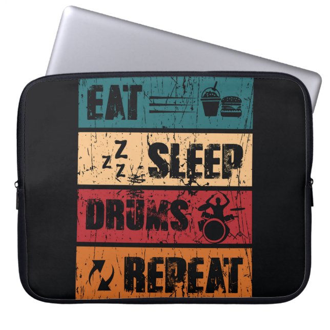 ドラミング熱：Tシャツデザインイラストレーション。 ラップトップスリーブ (正面)