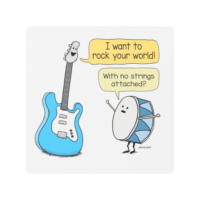 ドラムおもしろい付きギターの弦なし メタルプリント (正面)