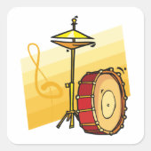 ドラムとシンバル音楽パーカッション・アート スクエアシール (正面)