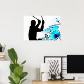 ドラムはエアシャドウブルーのインバート・ドラムにスティック ポスター (ホームオフィス)