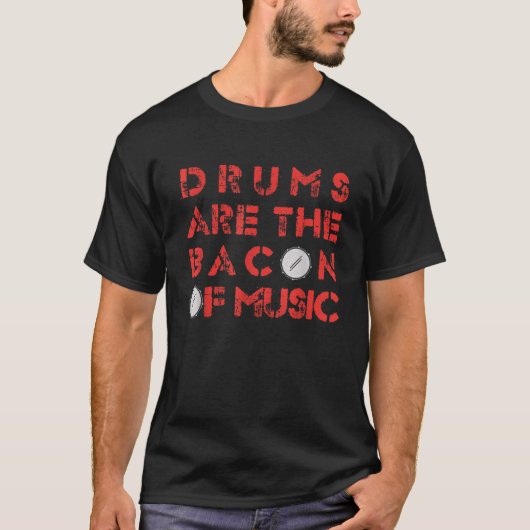 ドラムは音楽のベーコンヴィンテージドラマーの贈り物である Tシャツ (正面)