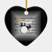 ドラムは3D楽譜の枕銀及び黒で置きました セラミックオーナメント (正面)