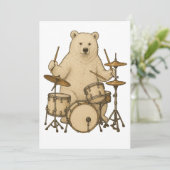 ドラムを叩くクマのミュージシャン ドラム演奏 招待状 (スタンド正面)