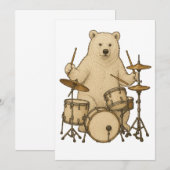 ドラムを叩くクマのミュージシャン ドラム演奏 招待状 (正面/裏面)