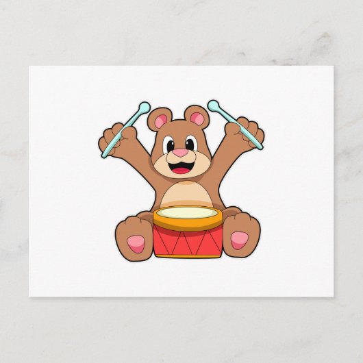 ドラムを演奏するクマ ポストカード (正面)