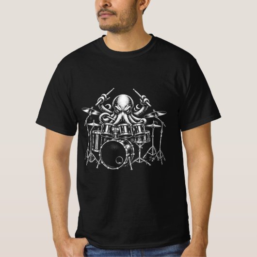 ドラムを演奏するタコ Tシャツ (正面)