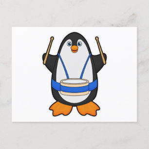 ドラムを演奏するミュージシャンとしてのペンギン ポストカード