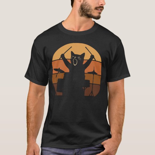 ドラムを演奏する猫 Tシャツ (正面)