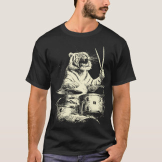 ドラムを演奏する虎 面白い ミュージック アニマル ドラマー グラ Tシャツ