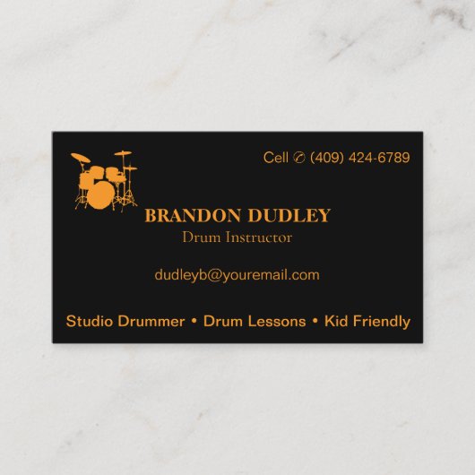 ドラムインストラクターレッスン | 基本的なセミグロスビジネス 名刺 (正面)