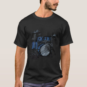 ドラムキットのスケッチをフィーチャーしたドラマー音楽 Tシャツ