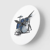 ドラムキットのスケッチ音楽 ラウンド壁時計 (傾斜)